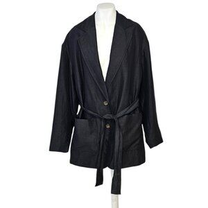 Aritzia Wilfred Novella Belted Oversized Blazer Jacket, Black, Linen Blend, XXS